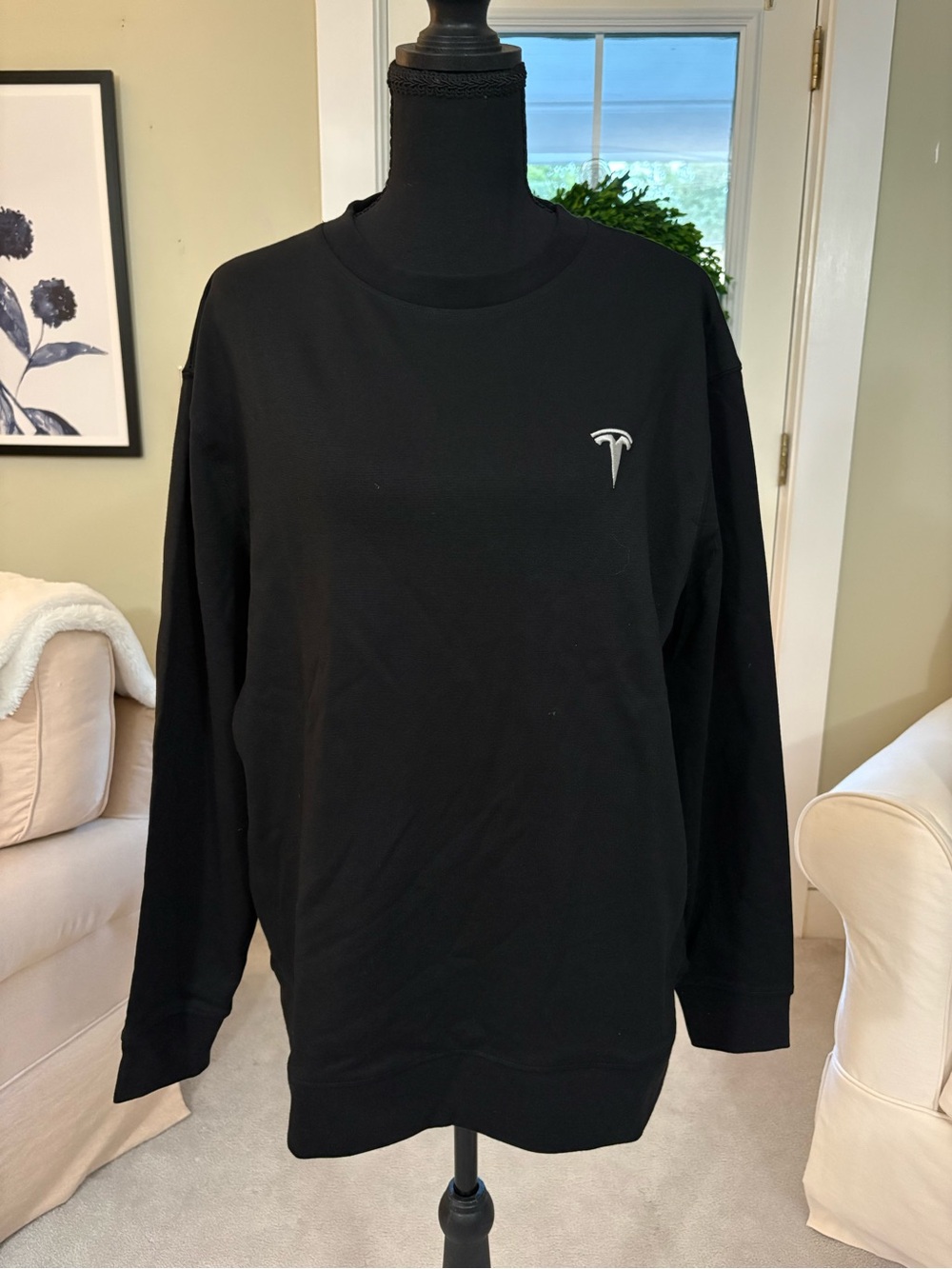 Tesla Black Crewneck Sweatshirt with Small White Logo
